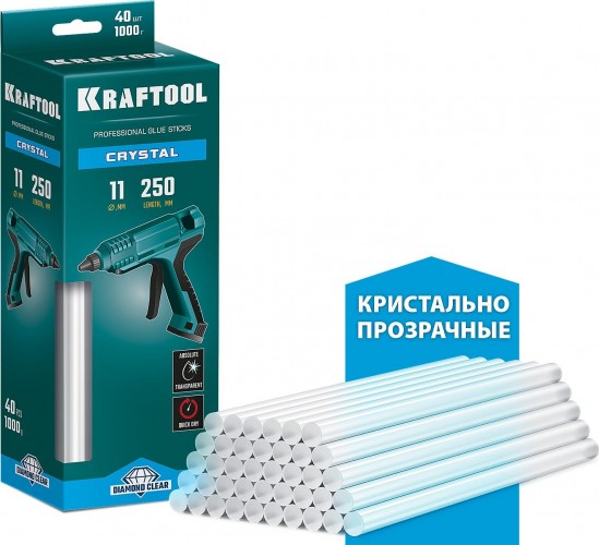 Стержень клеевой KRAFTOOL Cristal прозрачный d 11x250 мм (11-12 мм) 40 шт. 06846-40