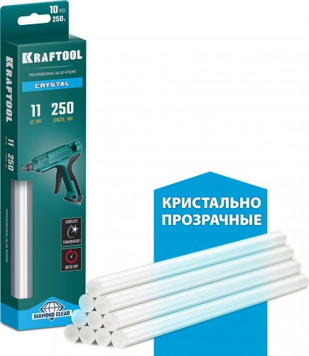 Стержень клеевой KRAFTOOL Cristal прозрачный d 11x250 мм (11-12 мм) 10 шт. 06846-10