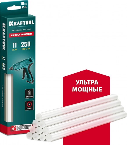 Стержень клеевой KRAFTOOL Ultra Power прозрачный d 11x250 мм (11-12 мм) 10 шт. 06848-10