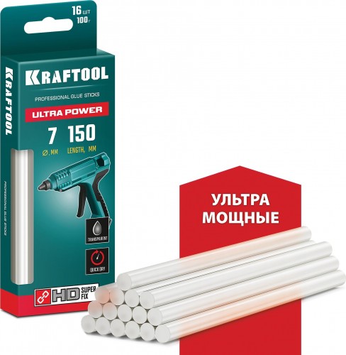 Стержень клеевой KRAFTOOL Ultra Power прозрачный d7x150 мм (7-8 мм) 16 шт. 06837-16