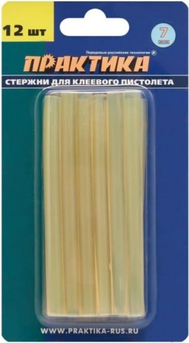 Стержень клеевой ПРАКТИКА 7х100 мм желтый, прозрачный, 12шт 641-626