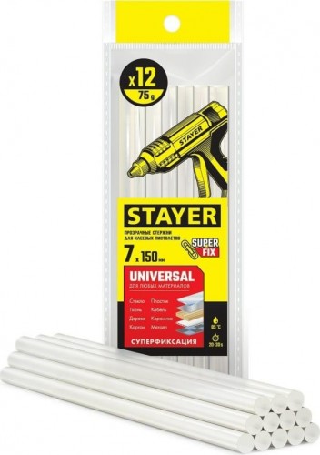 Стержень клеевой STAYER Universal прозрачный 7 мм х 150 мм 12 шт. 06817-12