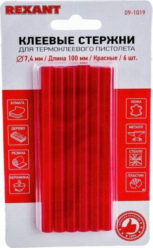 Стержни клеевые REXANT красные 7x100 мм, 6 шт. 09-1019