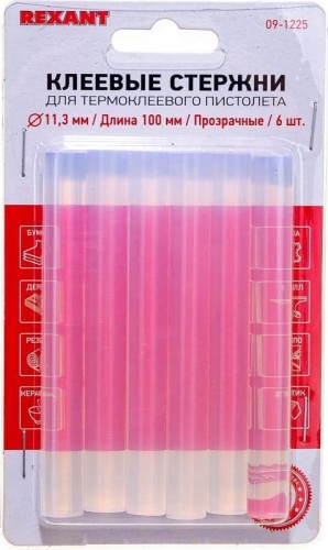 Стержни клеевые REXANT прозрачные 11x100 мм, 6 шт. 09-1225