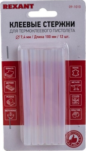 Стержни клеевые REXANT прозрачные 7x100 мм, 12 шт. 09-1010