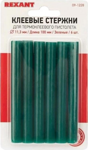 Стержни клеевые REXANT зеленые 11x100 мм, 6 шт. 09-1228