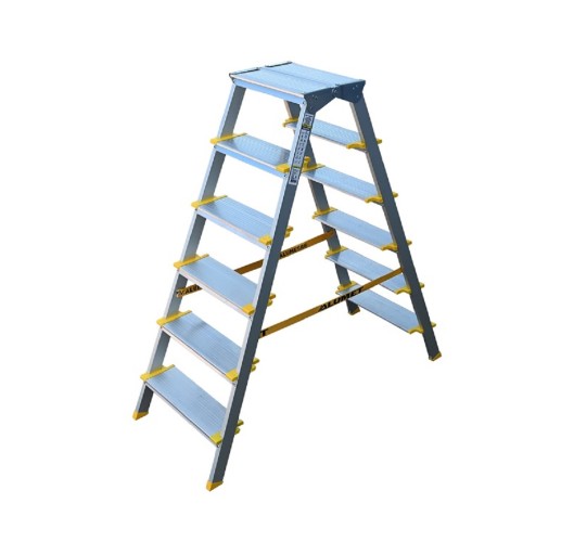 Стремянка алюминиевая АЛЮМЕТ ASD 5206 6 ступеней двухсторонняя анодированная, ступ 130 мм ASD 5206