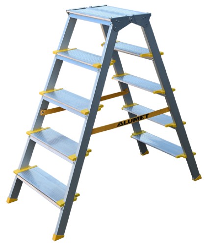 Стремянка алюминиевая АЛЮМЕТ ASD 5205 5 ступеней двухсторонняя анодированная, ступ 130 мм ASD 5205