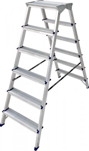 Стремянка алюминиевая АЛЮМЕТ ADK 6206 6 ступеней двухсторонняя, верхняя ступень 260 мм ADK6206