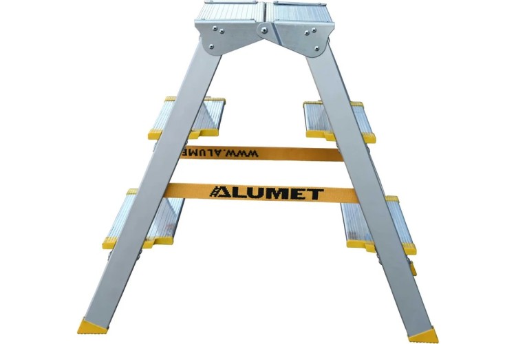 Стремянка алюминиевая АЛЮМЕТ ASD 5203 3 ступени двухсторонняя анодированная, ступ 130 мм ASD 5203 - изображение 2