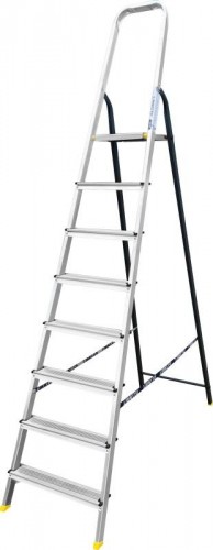 Стремянка алюминиевая АЛЮМЕТ АМS 7808 8 ступеней, со стальной задней ногой AMS7808