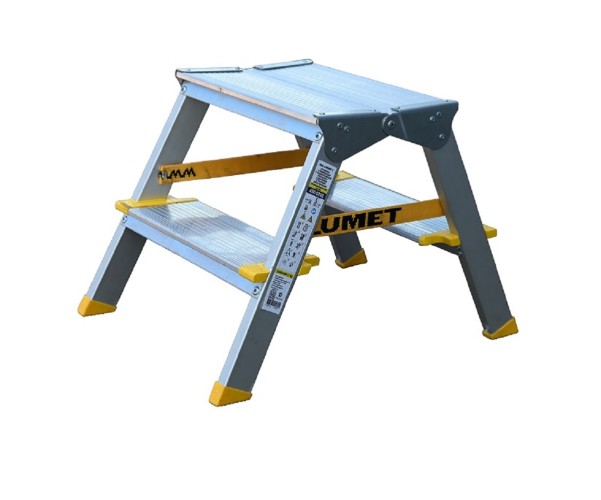 Стремянка алюминиевая АЛЮМЕТ ASD 5202 2 ступени двухсторонняя анодированная, ступ 130 мм ASD 5202