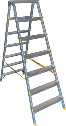 Стремянка алюминиевая АЛЮМЕТ APD 9207 7 ступеней двухсторонняя анодированная APD9207