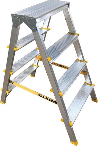 Стремянка алюминиевая АЛЮМЕТ APD 9204 4 ступени двухсторонняя анодированная APD9204