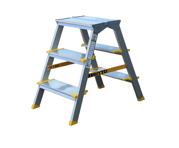 Стремянка алюминиевая АЛЮМЕТ ASD 5203 3 ступени двухсторонняя анодированная, ступ 130 мм ASD 5203