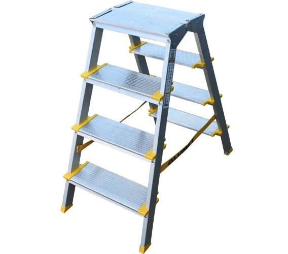 Стремянка алюминиевая АЛЮМЕТ ASD 5204 4 ступени двухсторонняя анодированная, ступ 130 мм ASD 5204