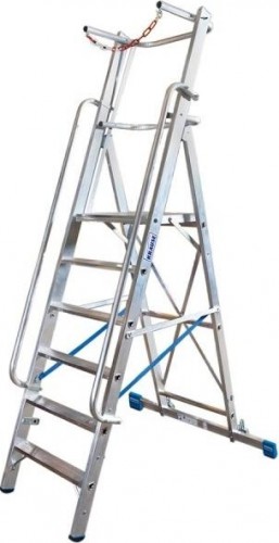 Стремянка алюминиевая KRAUSE STABILO 12 ступеней на роликах, с поручнями и дугой безопасности 127563