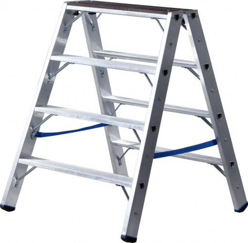 Стремянка алюминиевая KRAUSE STABILO  4 ступени двухсторонняя, с деревянной накладкой 123862