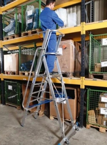 Стремянка алюминиевая KRAUSE STABILO  4 ступени на роликах, с поручнями и дугой безопасности 127488 - изображение 4