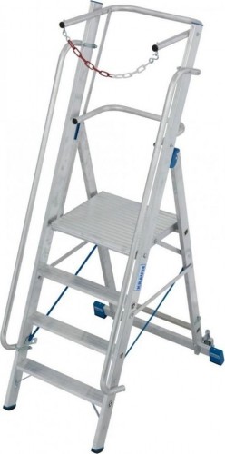 Стремянка алюминиевая KRAUSE STABILO  4 ступени на роликах, с поручнями и дугой безопасности 127488