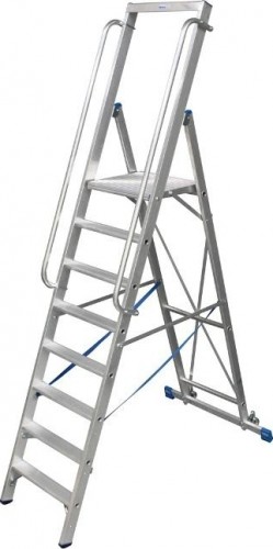 Стремянка алюминиевая KRAUSE STABILO  6 ступеней на роликах, с поручнями и дугой безопасности 127501