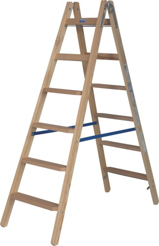 Стремянка деревянная KRAUSE 6 ступеней/перекладин, двухсторонняя 818331
