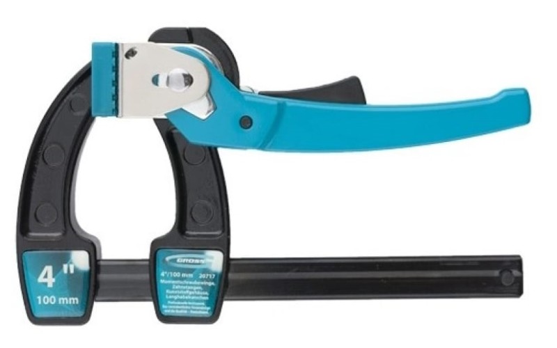 Струбцина быстрозажимная GROSS 20717 реечная, рычажный храповый механизм, 4"/100 мм