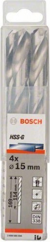 Сверла по металлу BOSCH HSG  шлифованное 15.0 х 114/169 мм Ecoline (уп.4шт.) 2608585594