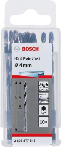 Сверла по металлу BOSCH HSS  шлифованное   4.0 х 43/83 мм PointTeQ HEX (уп.10шт.) 2608577543