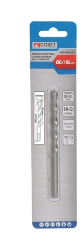 Сверло по бетону СОЮЗ  6x100 мм с треугольным хвостовиком 1055-08-06x100