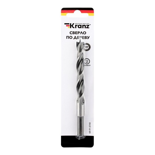 Сверло по дереву Kranz 12х150 мм цилиндр. хвост. KR-91-0740 - изображение 3