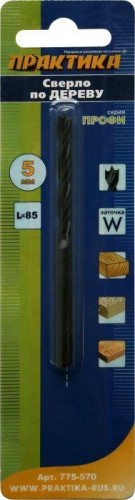 Сверло по дереву ПРАКТИКА 5х85 мм, W серия профи 775-570