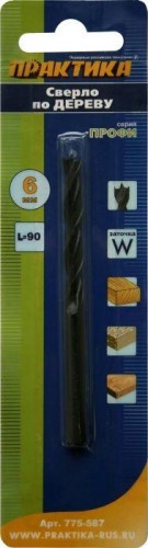 Сверло по дереву ПРАКТИКА 6х90 мм, W серия профи 775-587