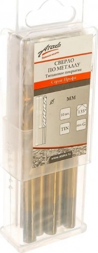 Сверло по металлу АТАКА 5,5х57х93 Профи 5,5мм титан 10шт бокс 8076950 - изображение 2
