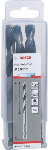 Сверло по металлу BOSCH 10,0 х 87/133 мм, HSS PointTeQ с шестигранным хвостовиком (5шт.) 2608577548