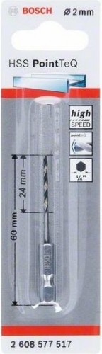 Сверло по металлу BOSCH 2,0 х 24/60 мм, HSS PointTeQ с шестигранным хвостовиком 2608577517