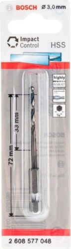 Сверло по металлу BOSCH 3,0 х 33/72 мм, Impact Control с шестигранным хвостовиком 2608577048 - изображение 2