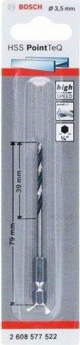 Сверло по металлу BOSCH 3,5 х 39/79 мм, HSS PointTeQ с шестигранным хвостовиком 2608577522