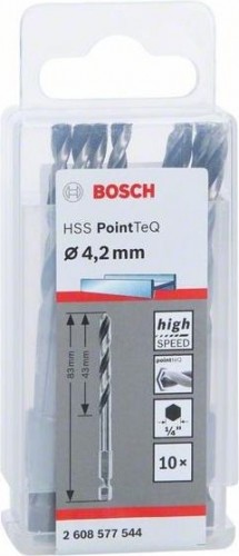 Сверло по металлу BOSCH 4,2 х 43/83 мм, HSS PointTeQ с шестигранным хвостовиком (10шт.) 2608577544