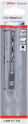 Сверло по металлу BOSCH 4,5 х 47/87 мм, HSS PointTeQ с шестигранным хвостовиком 2608577525