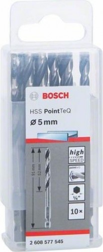 Сверло по металлу BOSCH 5,0 х 52/91 мм, HSS PointTeQ с шестигранным хвостовиком (10шт.) 2608577545