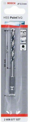 Сверло по металлу BOSCH 5,5 х 57/98 мм, HSS PointTeQ с шестигранным хвостовиком 2608577527