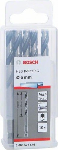 Сверло по металлу BOSCH 6,0 х 57/98 мм, HSS PointTeQ с шестигранным хвостовиком (10шт.) 2608577546