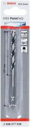 Сверло по металлу BOSCH 6,5 х 63/107 мм, HSS PointTeQ с шестигранным хвостовиком 2608577529