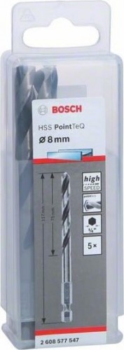 Сверло по металлу BOSCH 8,0 х 75/117 мм, HSS PointTeQ с шестигранным хвостовиком (5шт.) 2608577547