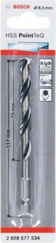 Сверло по металлу BOSCH 8,5 х 75/117 мм, HSS PointTeQ с шестигранным хвостовиком 2608577534