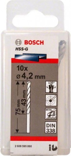 Сверло по металлу BOSCH HSS-G 4.2 мм 10шт 2608595060 - изображение 2