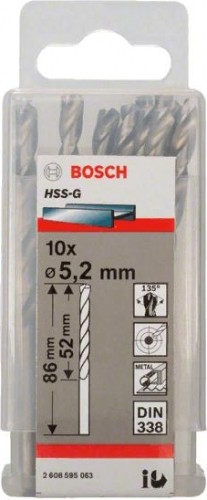 Сверло по металлу BOSCH HSS-G 5.2 мм 10шт 2608595063 - изображение 2