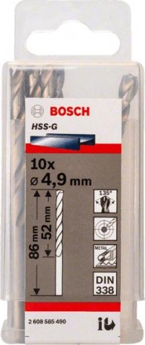 Сверло по металлу BOSCH HSS-G 4.9 мм 10шт 2608585490 - изображение 2