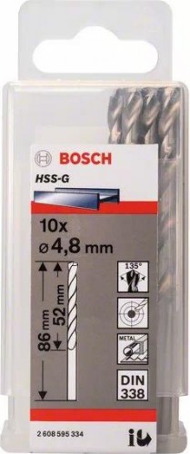 Сверло по металлу BOSCH HSS-G шлифованное   4.8 х 52/86 мм (уп.10шт) 2608595334